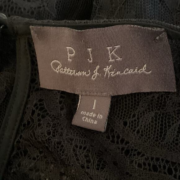 Patterson J. Kincaid Black Sleeveless Lamb Leather & Lace Peplum Top L - Picture 8 of 10